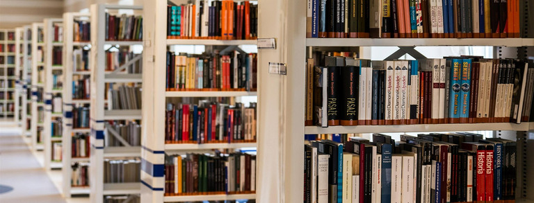 Regalreihen in einer Bibliothek