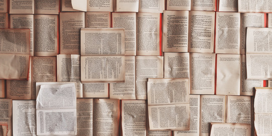 Bücher die aufgeschlagen an eine Wand genagelt wurden.