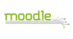 Moodle Grüner Schriftzug unterstrichen mit symbolsichen Schaltkreisen der "Moodle" zeigt